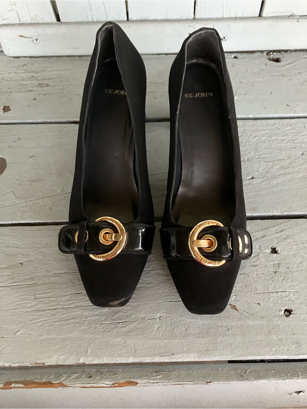 St. John Black Pumps with Gold Buckle Accent (Slim Size 9) - Picture 1 of 14